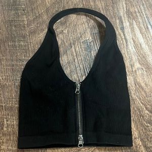 urban outfitters black zip halter tank